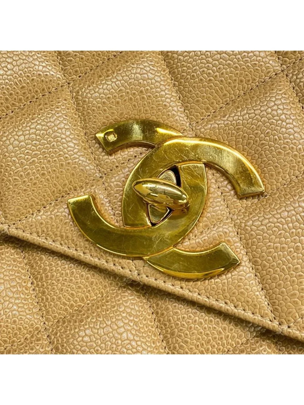 Chanel Shoulder Bag Quilted Beige Gold Chain Jumbo CC Logo